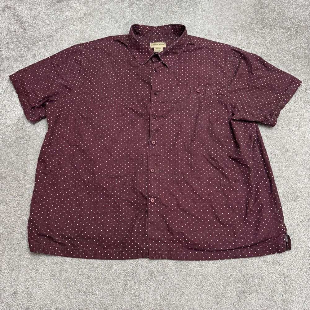Scandia Woods Button Up Shirt Mens 2XL Burgundy Maroon Polka Dot Short Sleeve